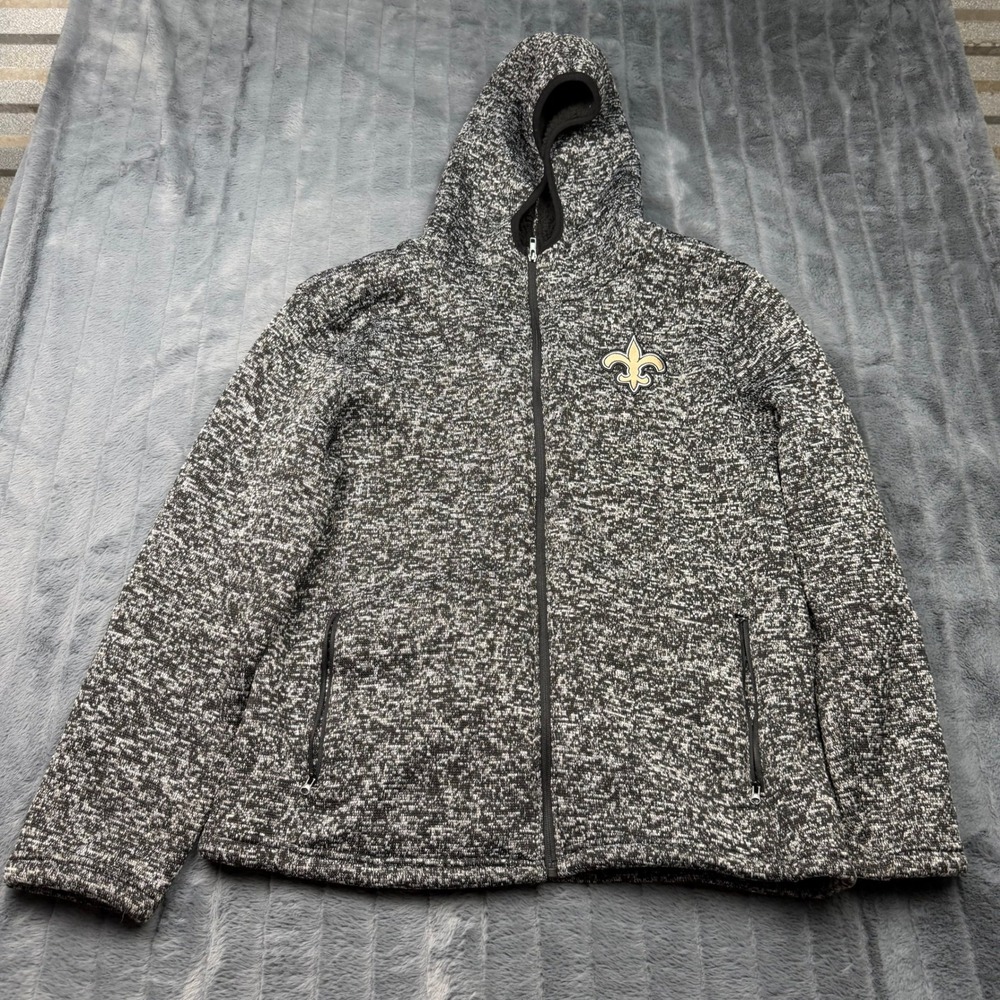 NFL Team Apparel New Orleans Saints Marled Zip Hoodie Sherpa Lined Mens L Black